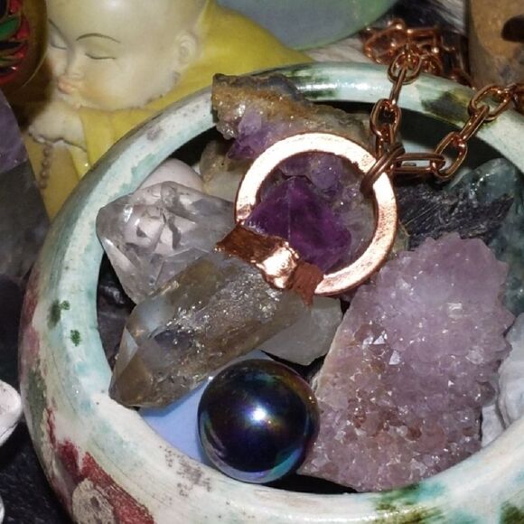 'Florencia' Purple Octagonal Fluorite & Natural Quartz Necklace - Picture 2 of 6